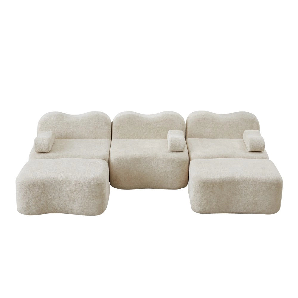 Divano Modulare 3 Posti U con Ottomans e Cuscini Braccioli ¨C Xylo ¨C Beige, Tessuto