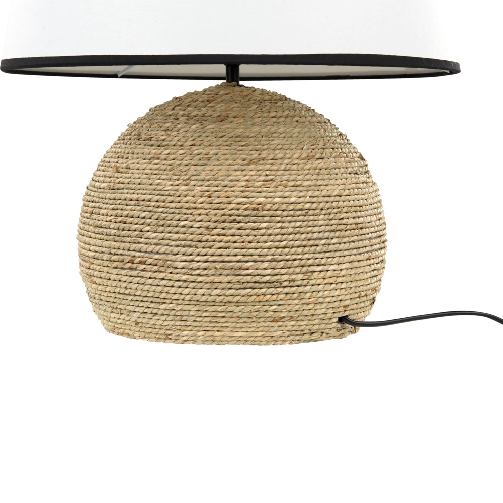 Lampada da tavolo in corda di paglia intrecciata con tessuto naturale stile naturale