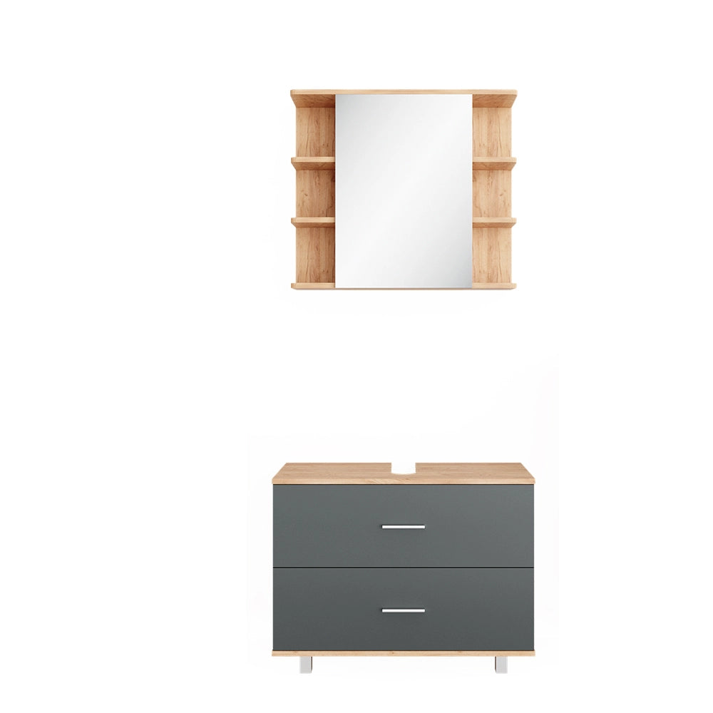 Vicco Set mobili bagno Antracite/quercia dorata 2 parti