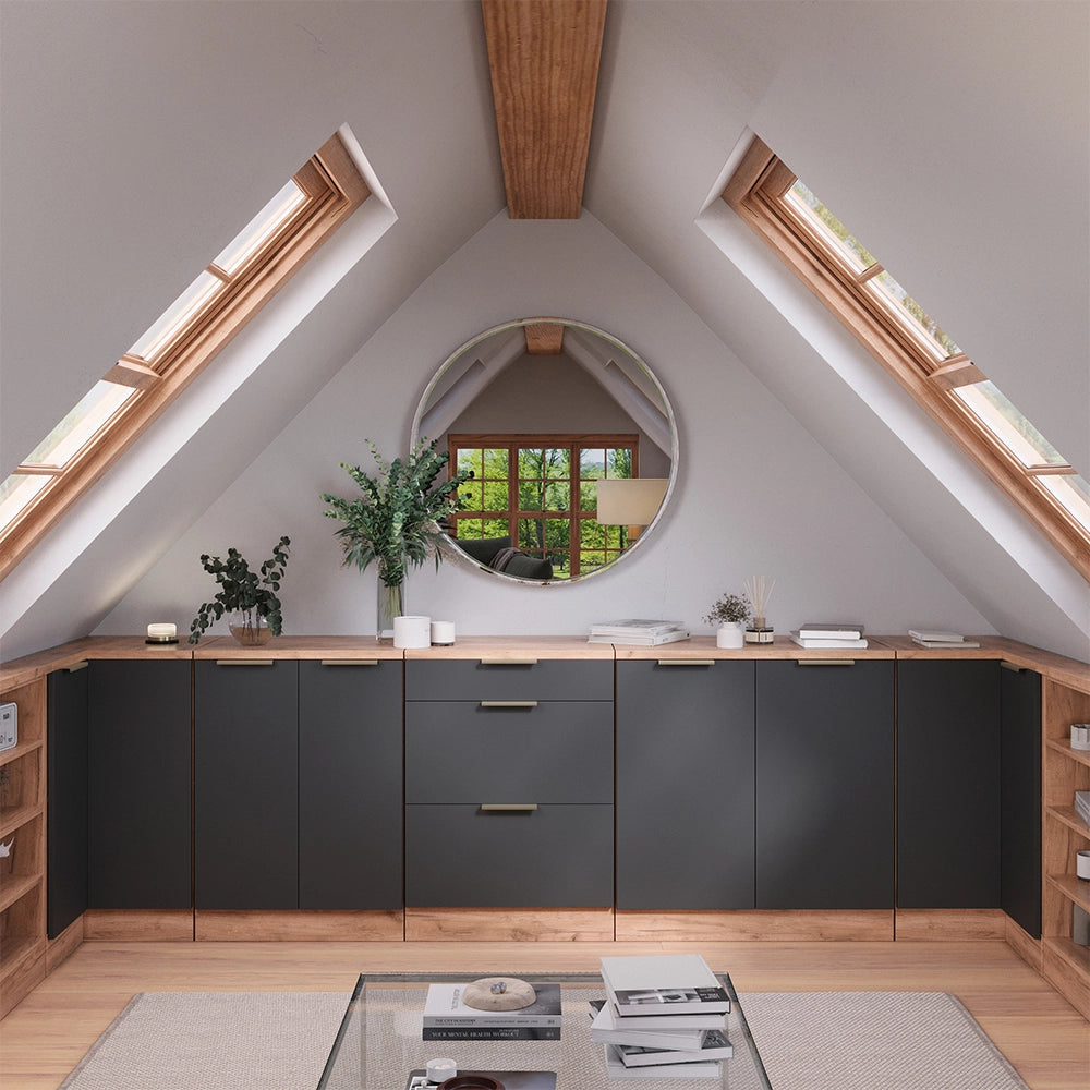 Mobile per mansarda Rion Antracite-oro/Rovere dorato 80 x 83.8 cm senza inclinazione con 2 ante Vicco