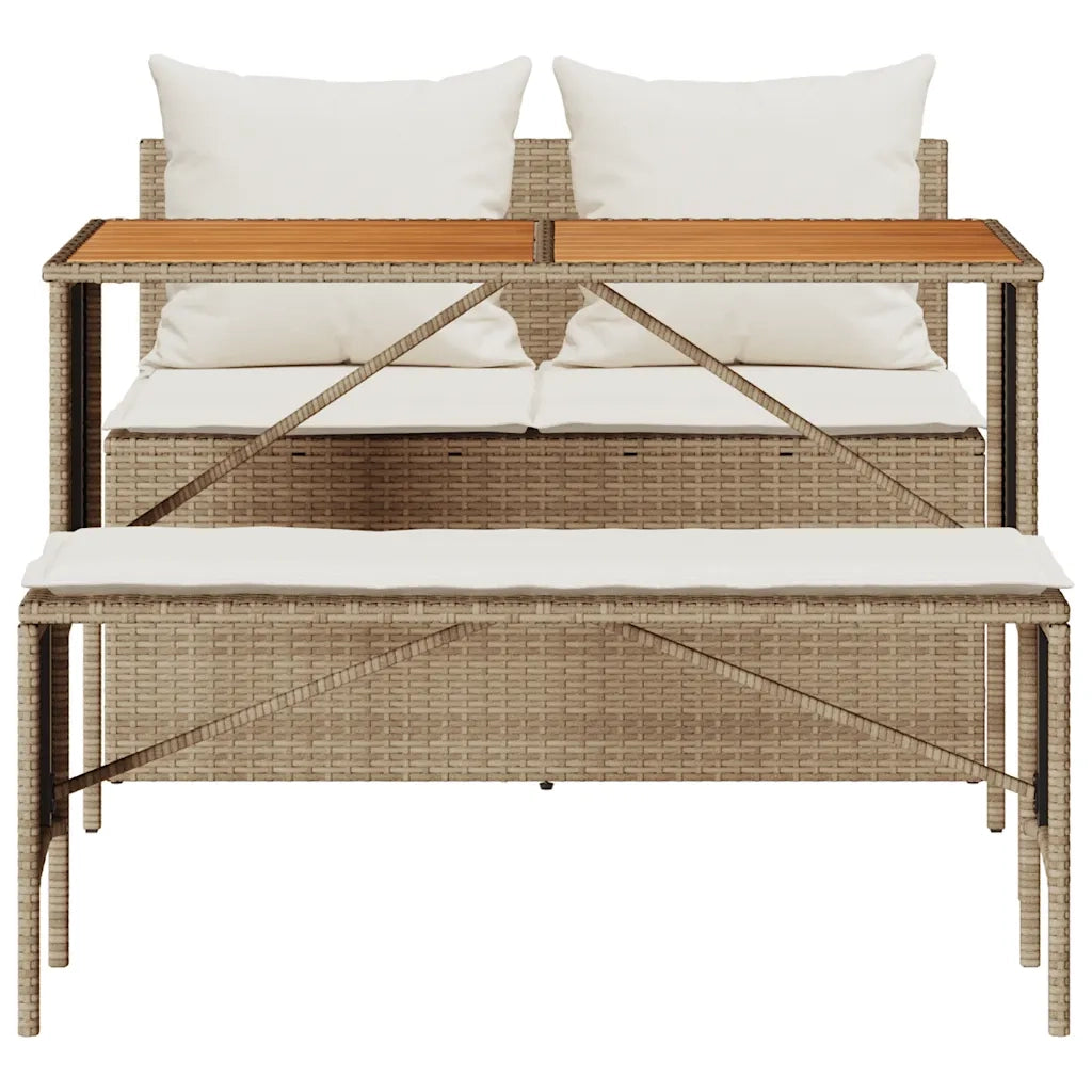 Set da Pranzo da Giardino 3 pz con Cuscini Beige in Polyrattan