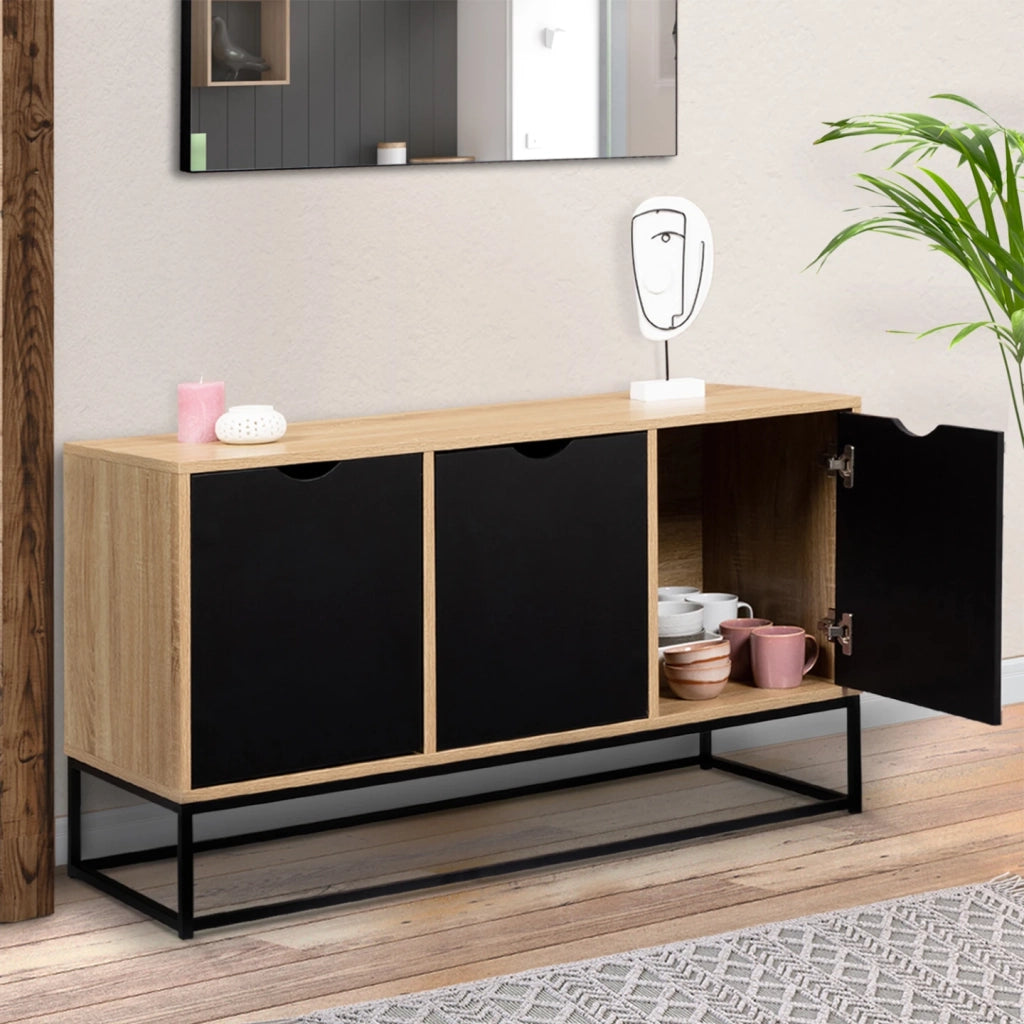 IDMarket - Credenza bassa a 3 ante, nera, design industriale BOSTON