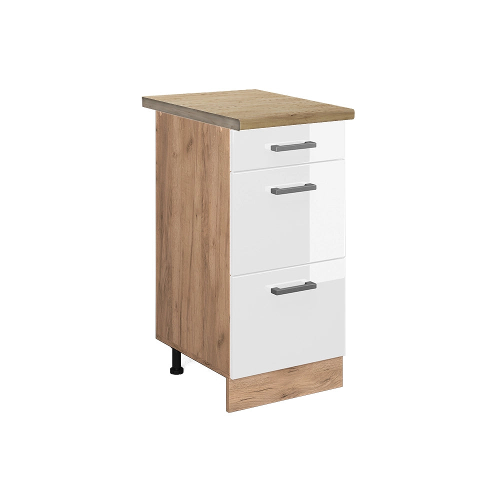 Vicco Mobiletto base per cucina Bianco lucido 40 cm con cassetti, PL Rovere