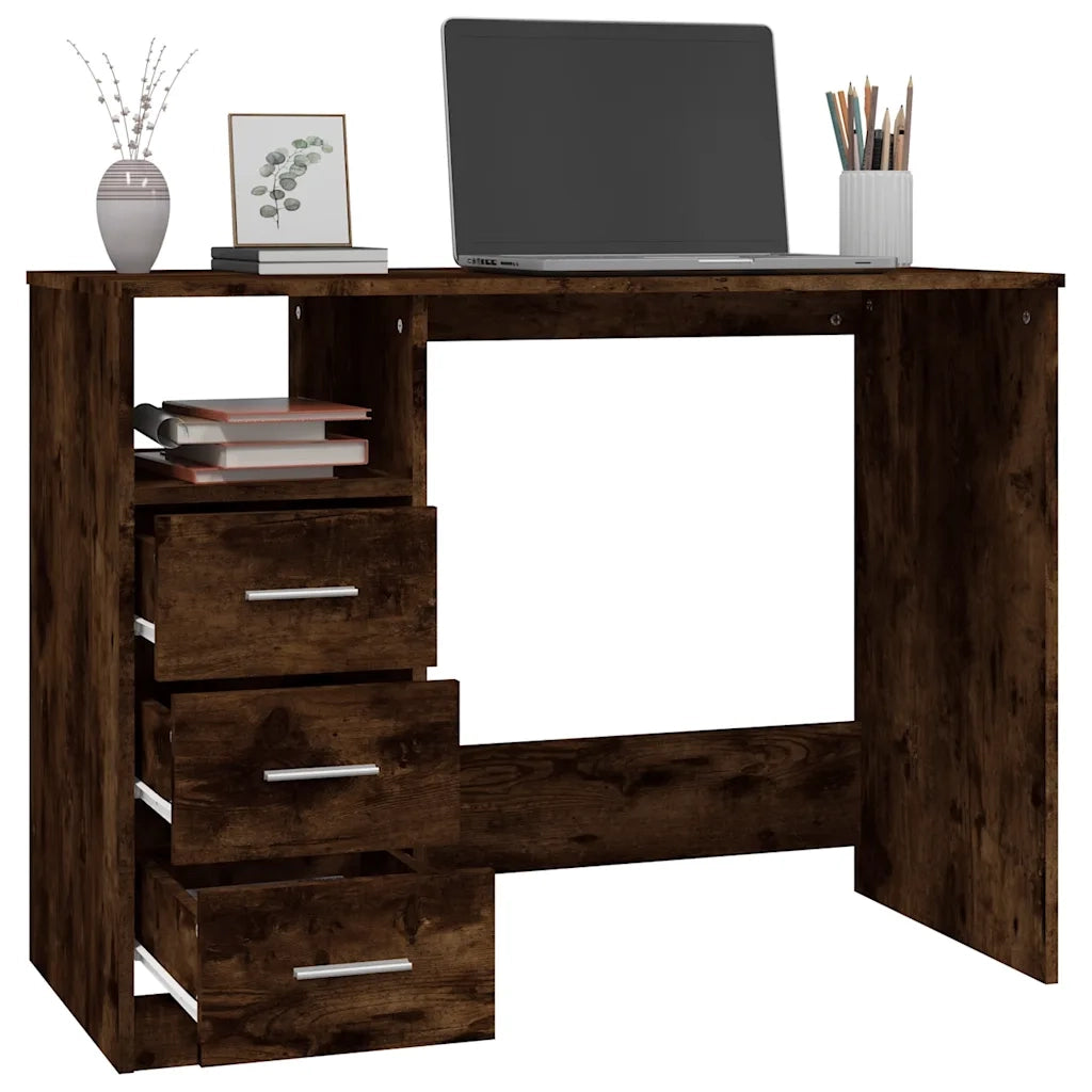 Scrivania | Tavolo da Ufficio Cassetti Rovere Fumo 102x50x76 cm Legno Multistrato