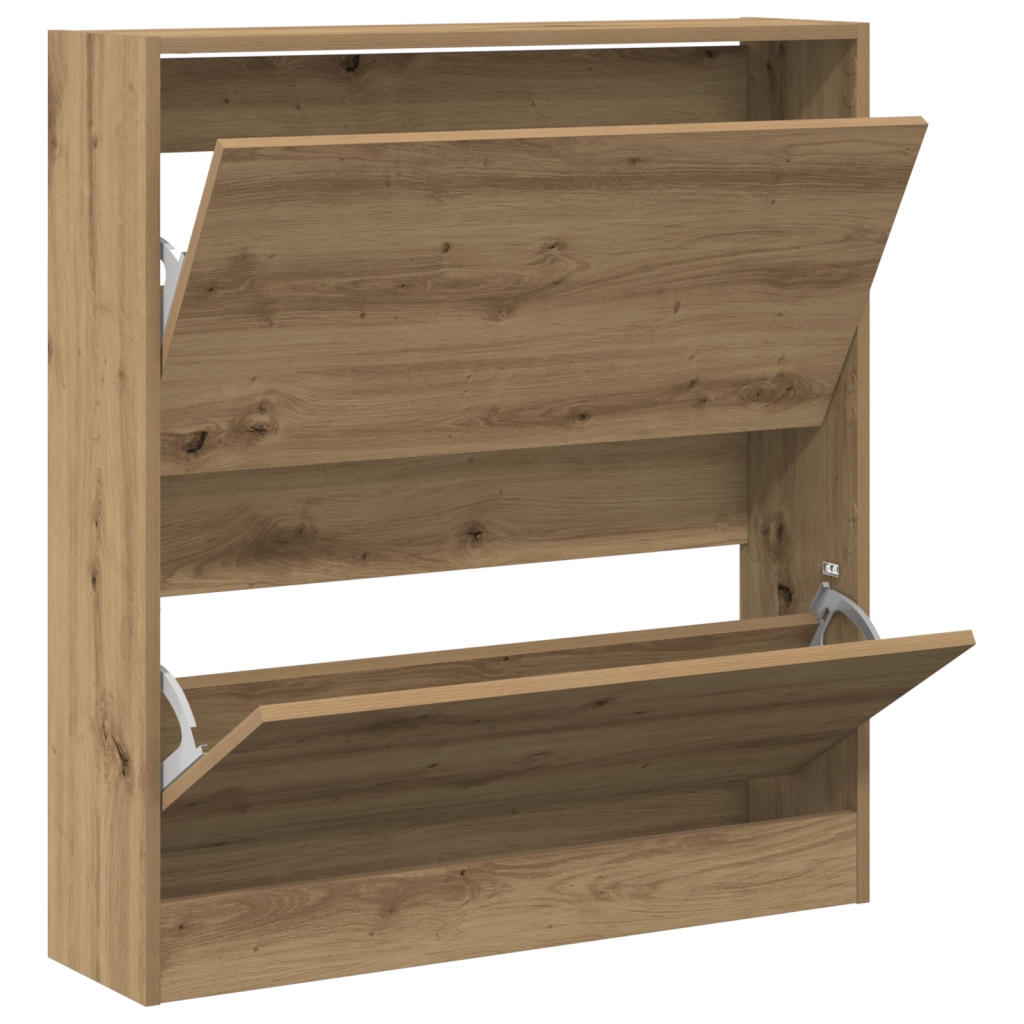 Mobile per scarpe  con cassetto a ribalta in rovere affumicato 80x21x87,5 cm