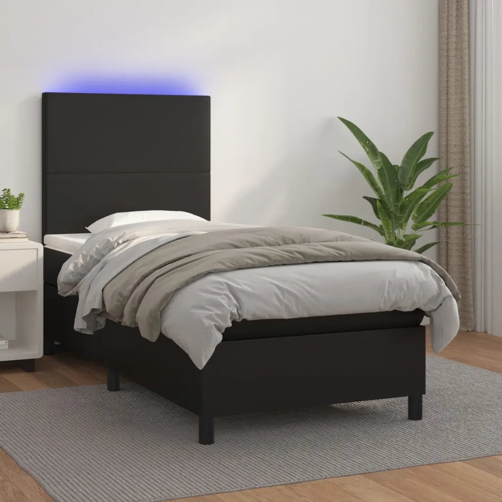 Giroletto a Molle con Materasso e LED Nero 100x200cm Similpellecod mxl 75062