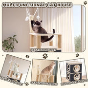 Letti per Gatti di Casa Grande Casetta per Gatti Cube a 2 Livelli con 4 Alberi per Arrampicarsi Stabile Torre per Gatti con Spazio per il Letto Capsula e Palla Molle