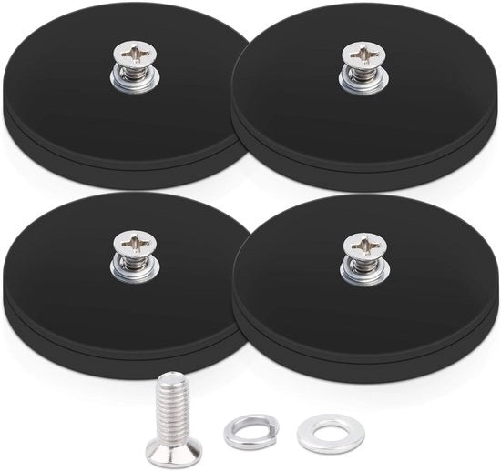 Magnetici neodymium per cucina con filo M4, 43MM 15KG di forza di attrazione, rivestimento in gomma, nero, rotondo, magnete a vite, magnete a vite con filo