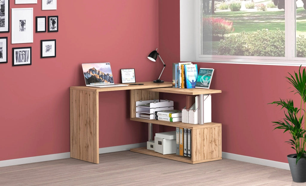 Scrivania con Gamba ad S Girevole 120/65x50x75 cm Volta Quercia Wotan