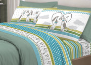 Completo Lenzuola Letto Pensieri Delicati 100% Cotone Dis. Bau Bau - Matrimoniale - Verde
