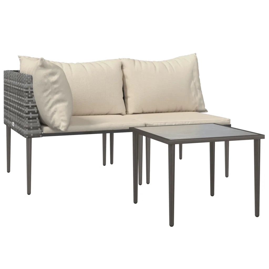 Set Divani da Giardino 3 pz | Set Salotto da Giardino con Cuscini in Polyrattan Grigio
