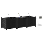 Set di 3 fioriere da giardino moderne 120 x 40 x 37,5 cm con sistema di irrigazione in acciaio nero 02_0058544