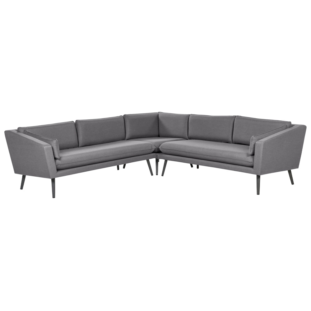 Divano angolare da esterno Grigio Poliestere Rivestito 5 Posti Divano da giardino Resistente all'acqua UV Design Moderno