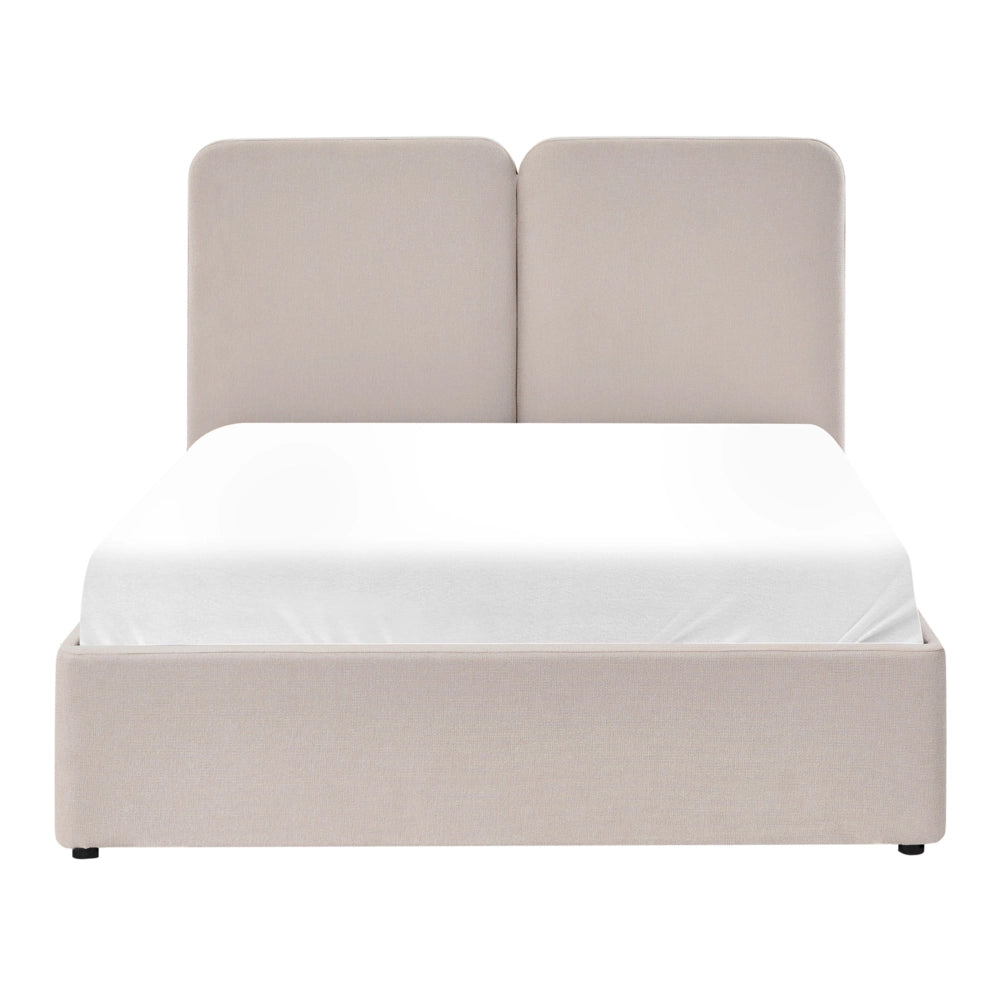 Letto ottomano color beige in tessuto 140 x 200 cm Testiera imbottita Rete a doghe sollevabile