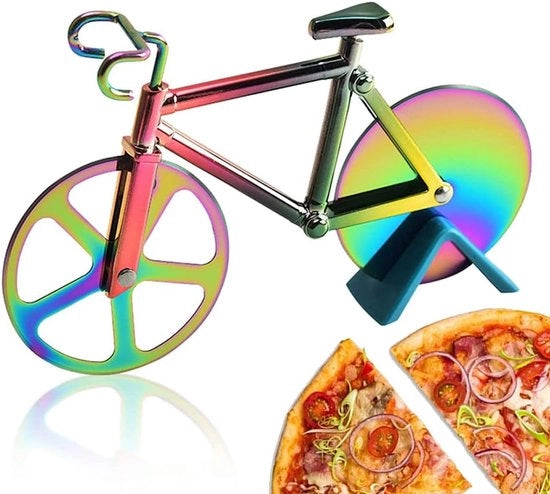 Taglierino per Pizza in Bicicletta - Taglierino in Acciaio Inox - Supporto in Plastica - Smalto Anticorrosivo e Sostegno - Taglio Facile per Feste - Titanio
