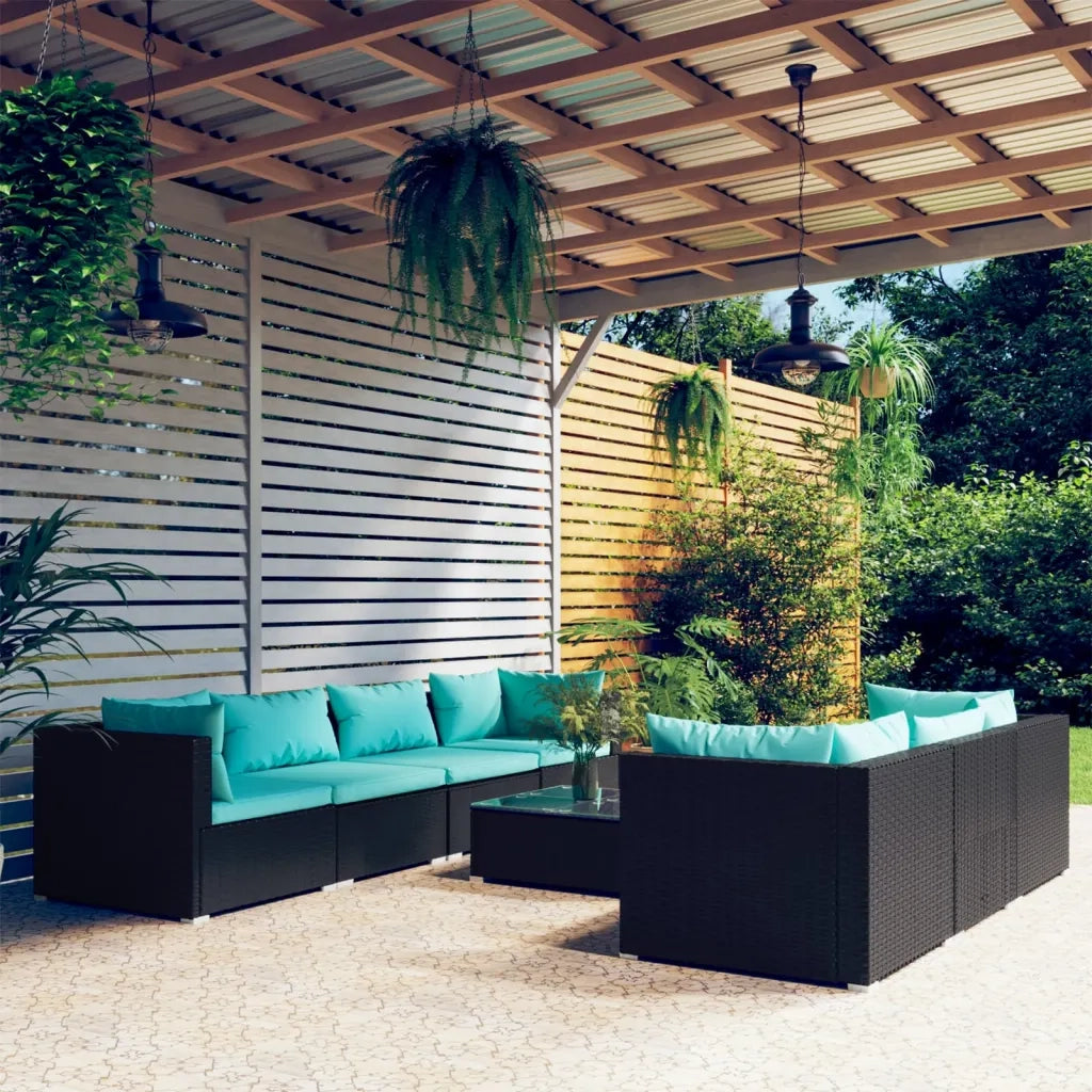 Set Divani da Giardino 8 pz con Cuscini in Polyrattan Nero cod mxl 34588