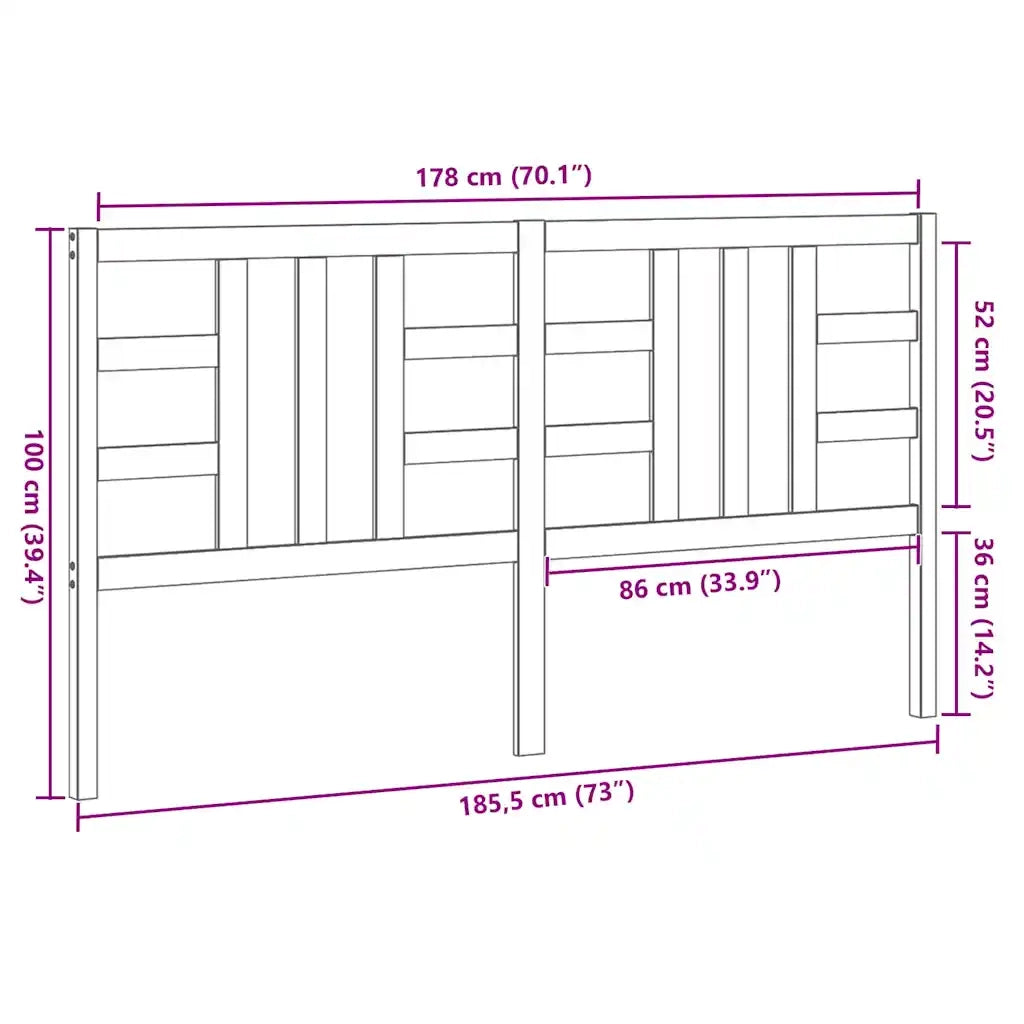 Testiera per Letto Grigia 186x4x100cm in Legno Massello di Pino 817857