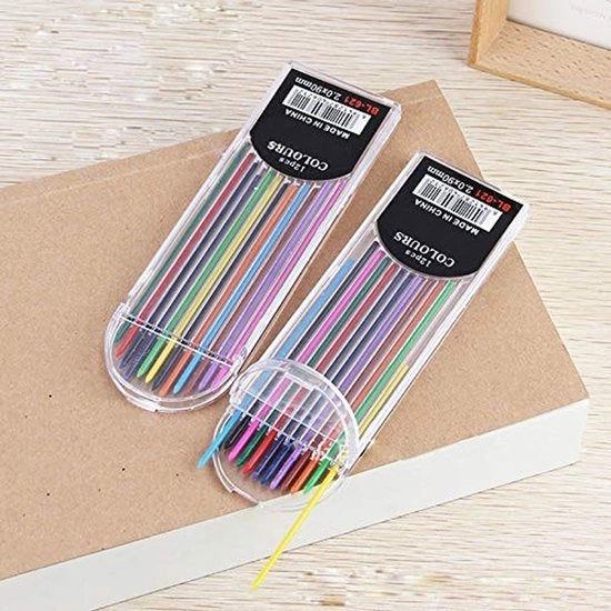 Stifte 12 colori - 2,0 mm extra resistenti - Resistente alle rotture - Lavorate a superficie liscia - Pastigli di grafite a base di olio - Adatti per uso domestico, scolastico e ufficio - Lood per riempimento