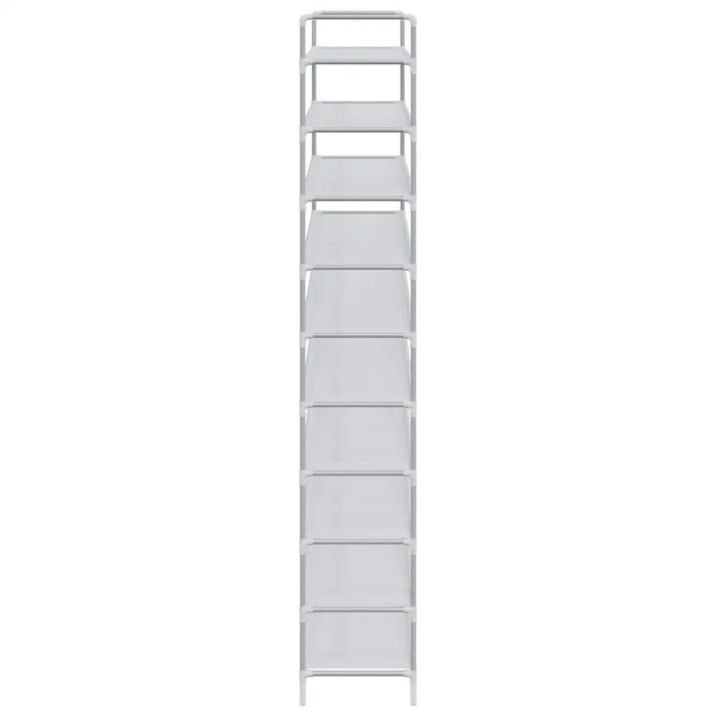 Scarpiera 10 Ripiani Metallo e Tessuto Non Tessuto Argento cod mxl 48940
