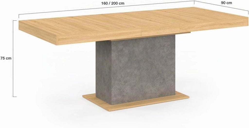Tavolo da pranzo rettangolare allungabile EDEN 6-10 persone effetto legno e cemento 160-200 cm