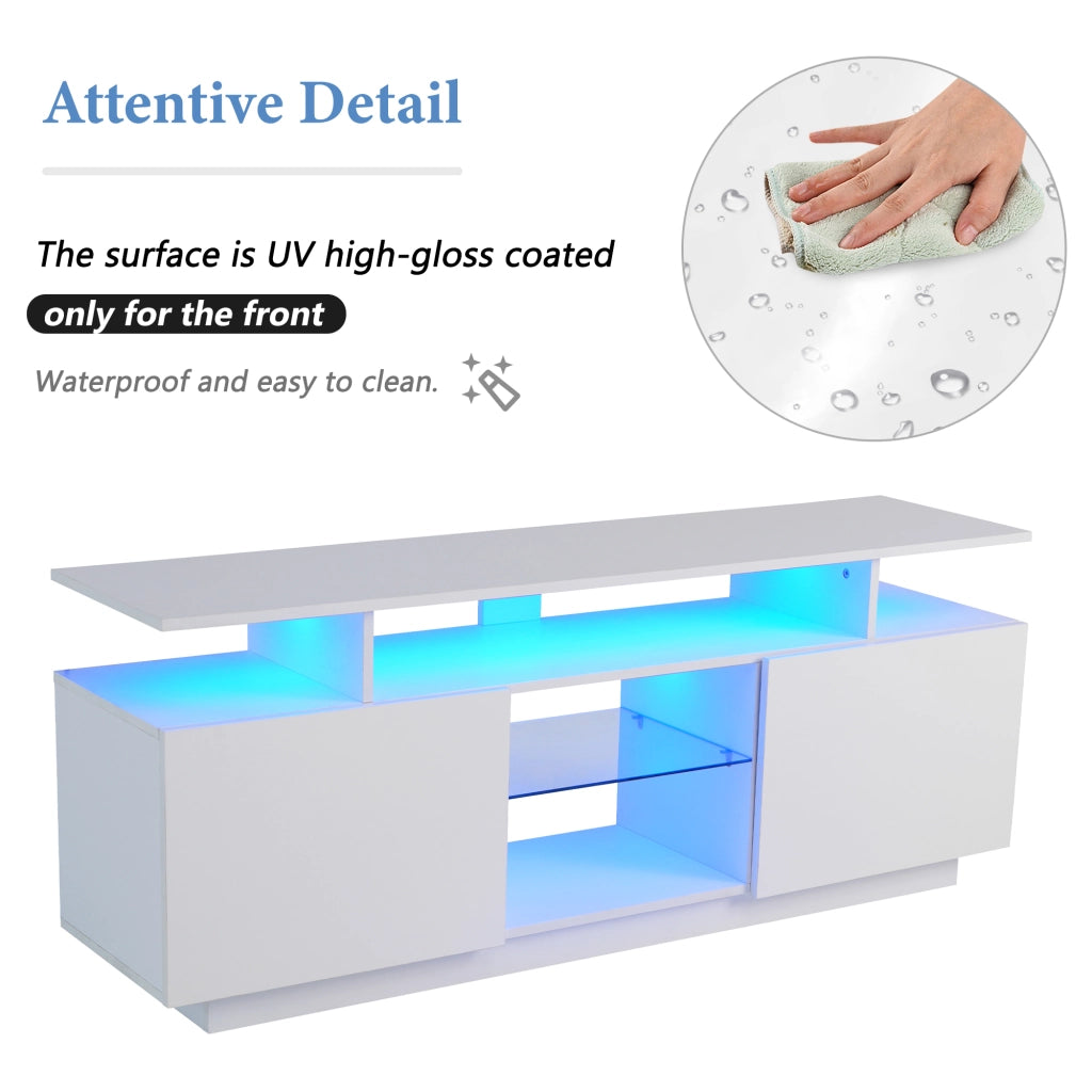 Mobile TV 2 ante e 5 vani con striscia LED controllata da app, per soggiorno, pannello bianco, 140 × 35 × 55 cm