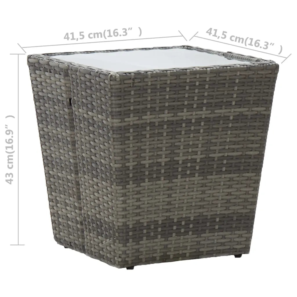 Tavolino Grigio 41,5x41,5x43 cm in Polyrattan e Vetro Temperato 46196