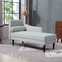 Chaise Longue con Rivestimento Trapuntato Effetto Velluto Grigio, in Legno Massello e Spugna, 146x61x82.5 cm