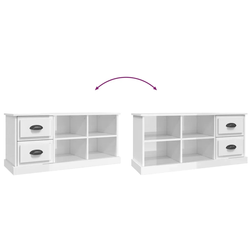 Mobile Porta TV Bianco Lucido 102x35,5x47,5cm Legno Multistrato 816178