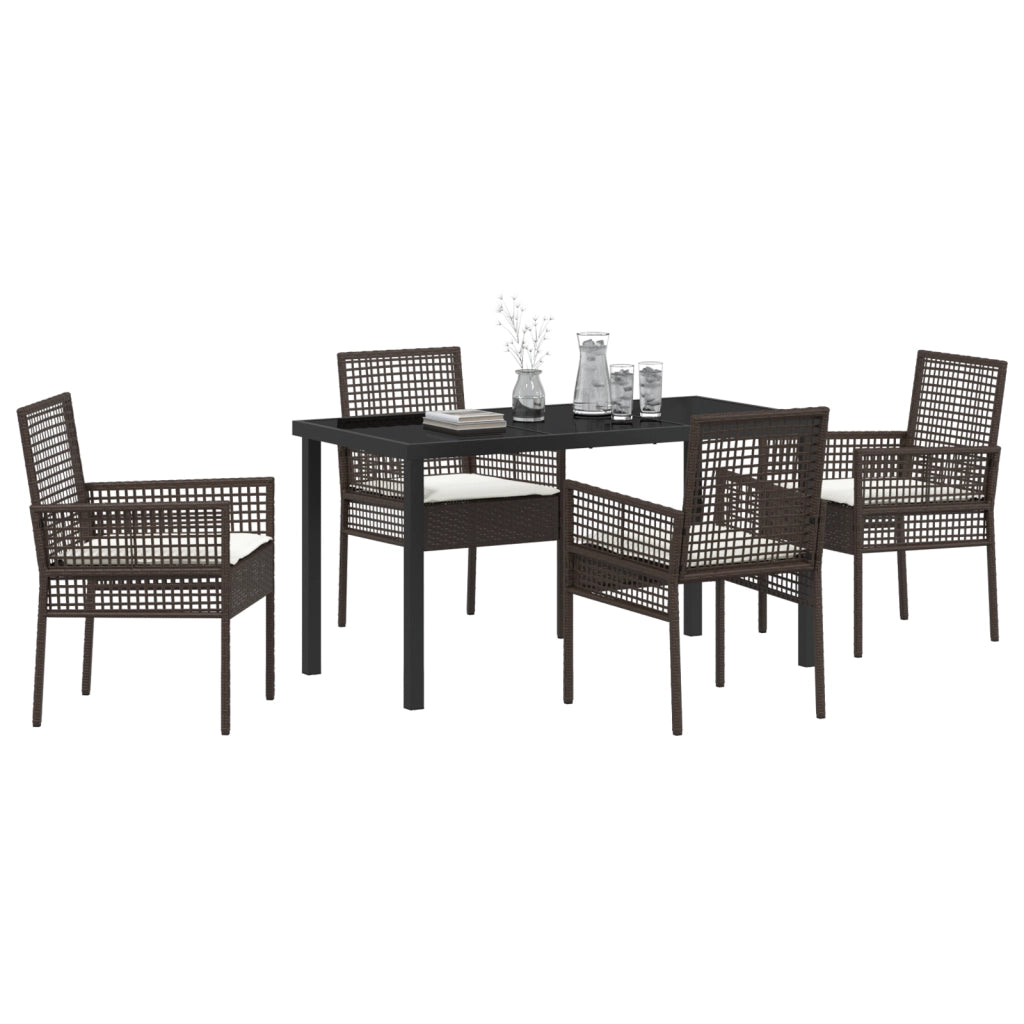 Set Giardino da 5 Pezzi con Cuscini Marrone in Rattan