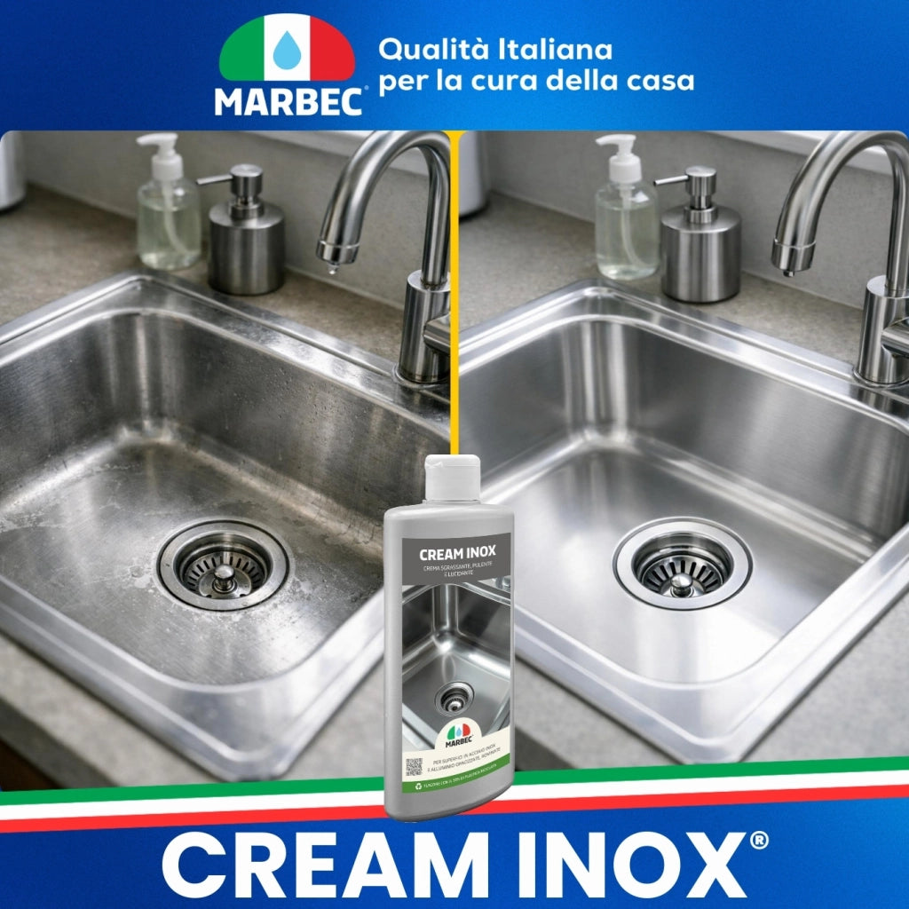 Crema detergente e lucidante per acciaio inox, elimina aloni e impronte Marbec CREAM INOX® - 250GRx6Pz
