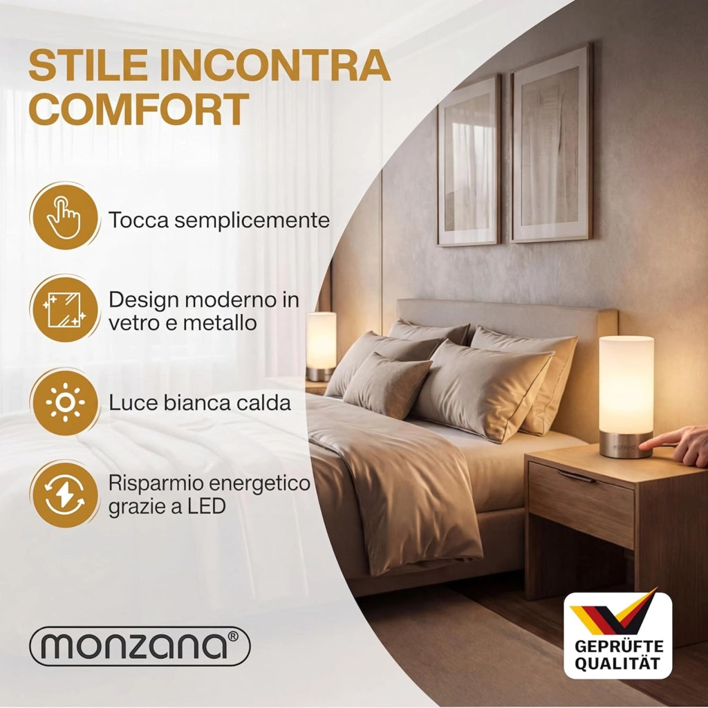 2x Lampade Comodino Touch Incl. Lampadine LED Dimmerabile E14 Luce Notturna Lettura Soggiorno Scrivania