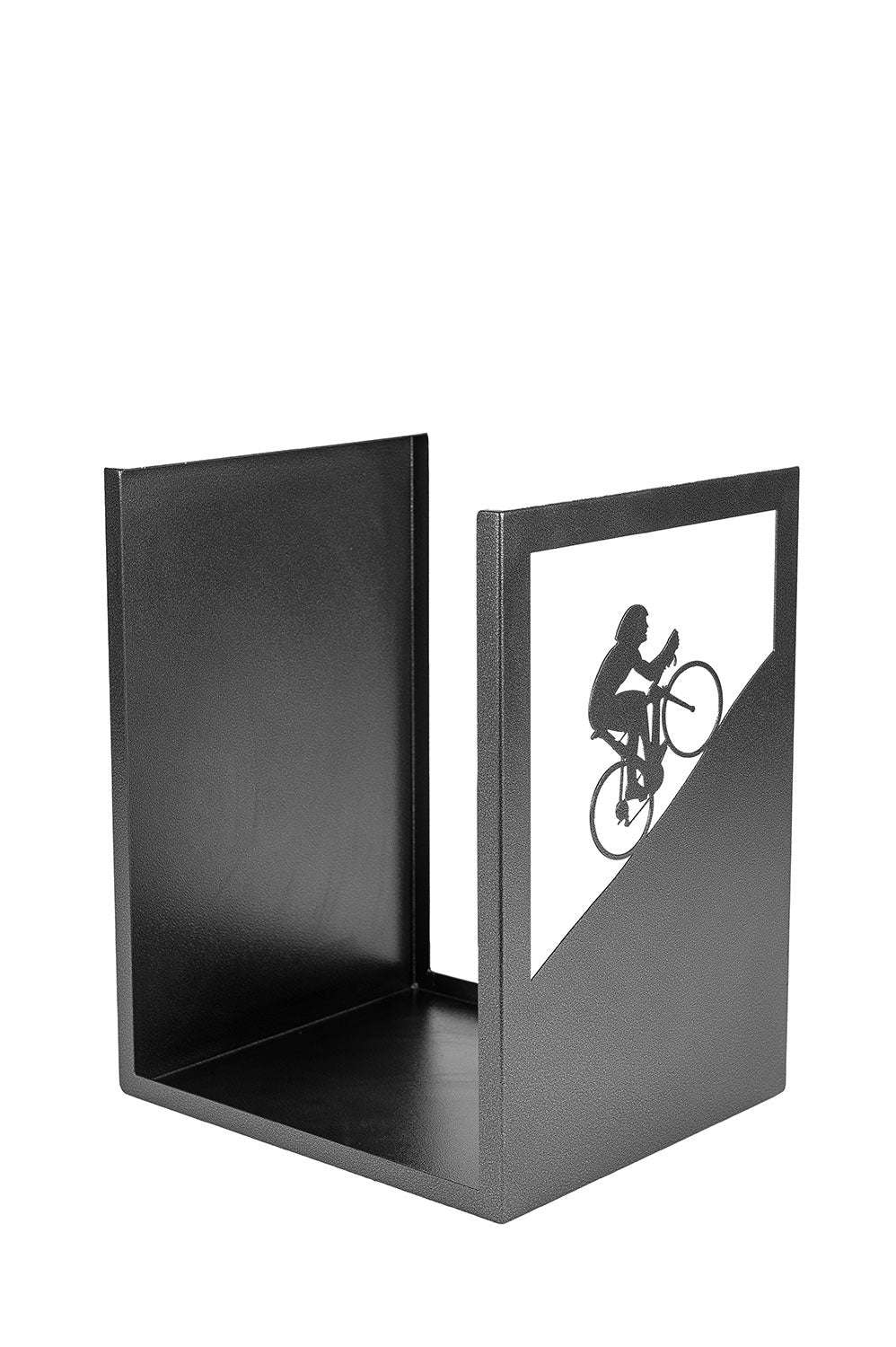 Porta Legna Sagomato Ciclista 40,5x35,5x50 cm in Ferro Verniciato Grigio Martellato