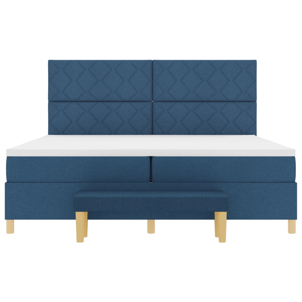 Letto a Box Spring con Materasso e Panchina Blu 200x200 cm Tessuto