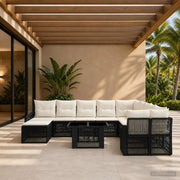 Set Divano da Giardino 12 pz Nero e Bianco Crema polyrattan 3437344