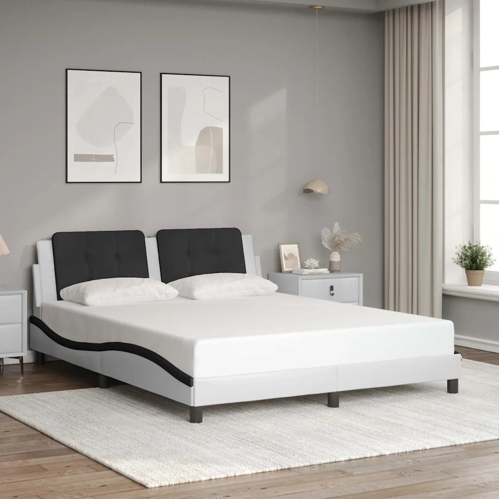 Giroletto con Testiera Nero e Bianco 160x200 cm in Similpelle