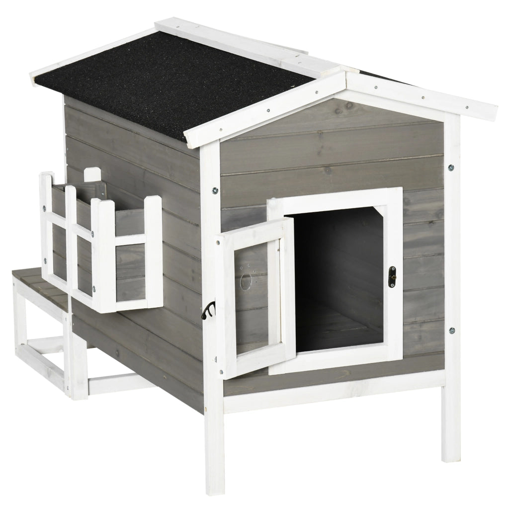 Casetta per gatti esterno in legno con terrazza ¨C zephmum ¨C 115x66.5x74.7 cm grigio