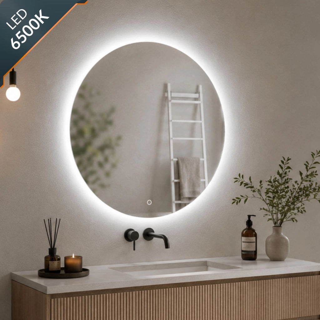 Specchio tondo retroilluminato led elegante per bagno *** misura Ø90, tonalità dimmerabile 2700-4500-6500k, confezi...