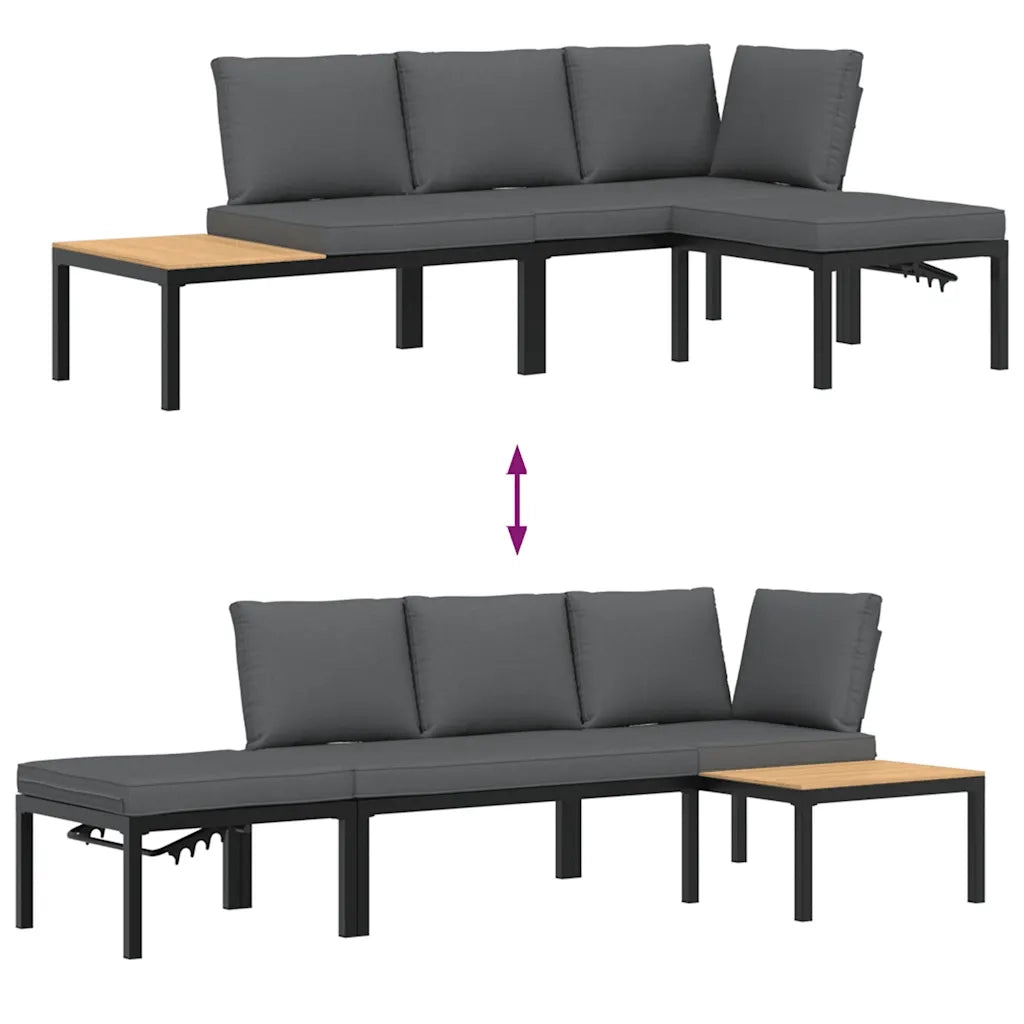 Set Divani da Giardino 3 pz con Cuscini in Alluminio Nero