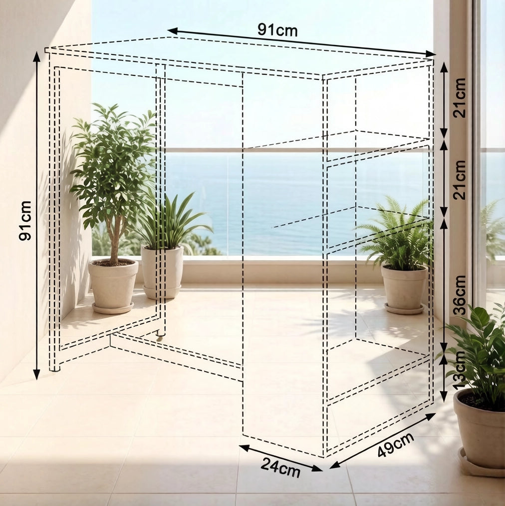 Tavolo bar con ripiani a 3 livelli, bianco e rovere chiaro, 91 x 49 x 91 cm