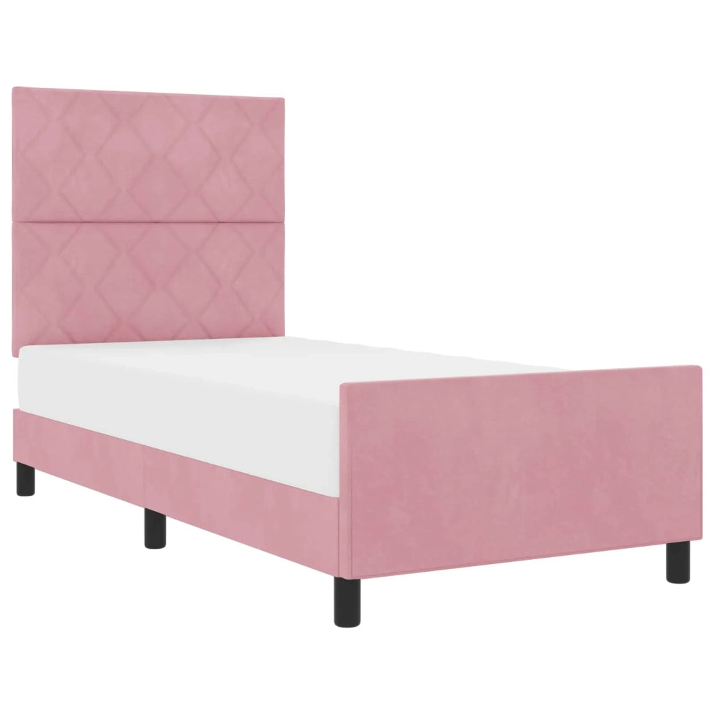 Letto a molle con testiera-Rete con Testiera Rosa 100 x 200 cm Velluto