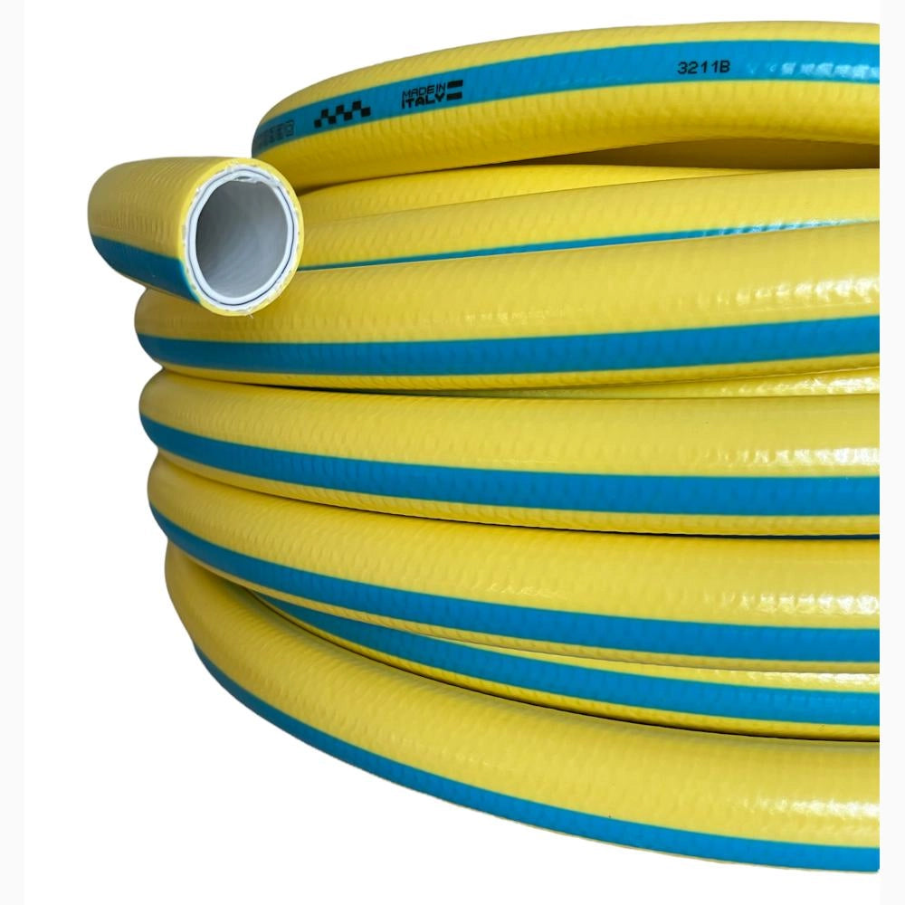 Tubo innaffio per irrigazione 6 strati antitorsione Giallo Flessibile 1" e 1/4" da 25 mt
