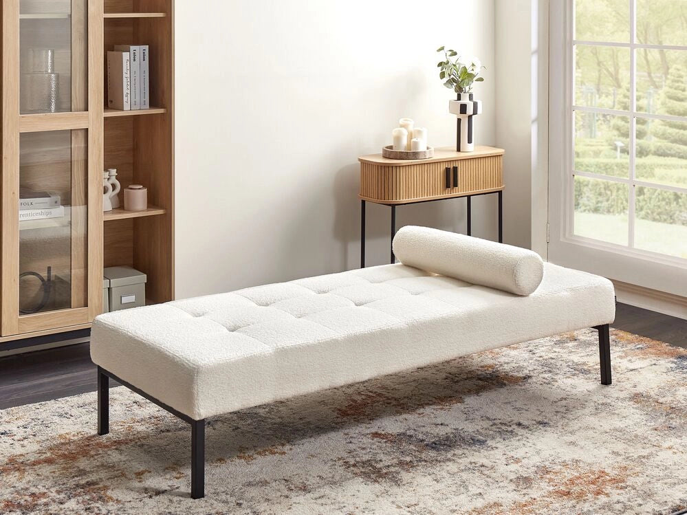 Chaise Longue bianca Boucle Soggiorno Camera da letto Gambe in metallo Stile moderno