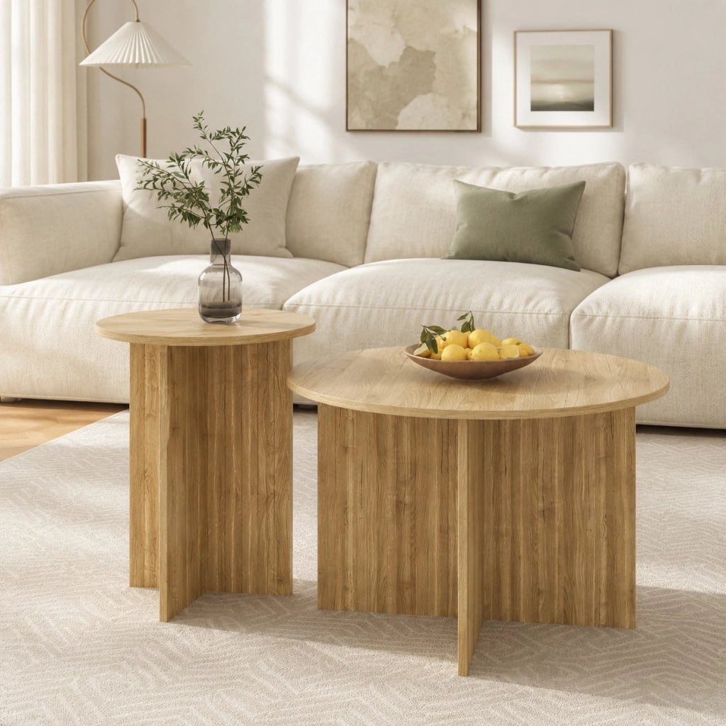 TAVOLINI NIDO Set da 2 pezzi Ø 76/40 cm MDF e PB Naturale