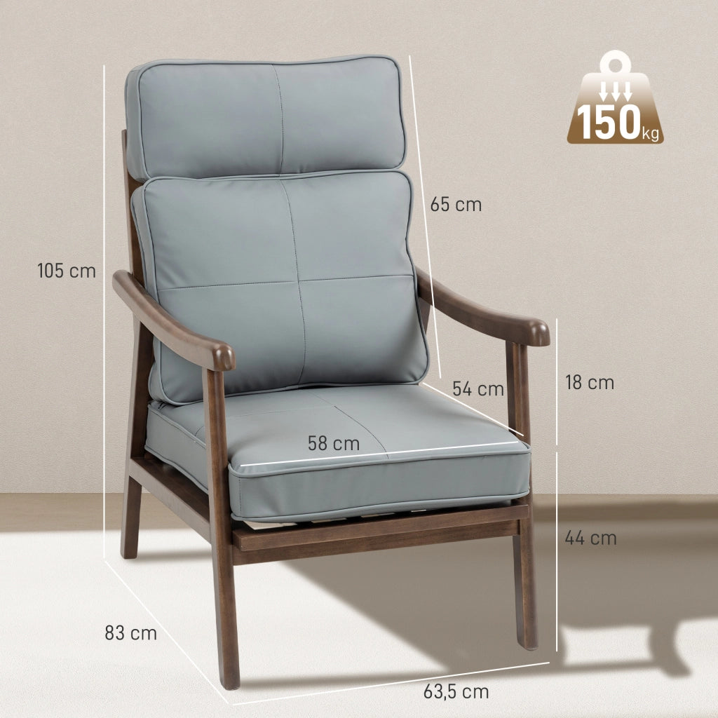 Poltrona in similpelle con braccioli in legno e cuscini imbottiti ¨C Zephmum ¨C Grigio e marrone