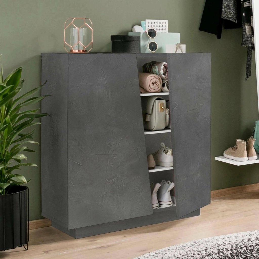 Scarpiera Apetta, Made in Italy, a 2 ante, Portascarpe da ingresso, Mobile multiuso, cm 80x38h86, Grigio Ardesia