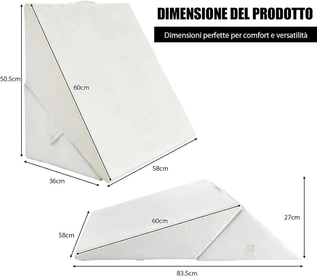 Cuscino a Cuneo per Letto e Divano, Cuscino da Lettura Relax, per Gambe Schiena e Ginocchio, con Fodera Lavabile (Bianco)