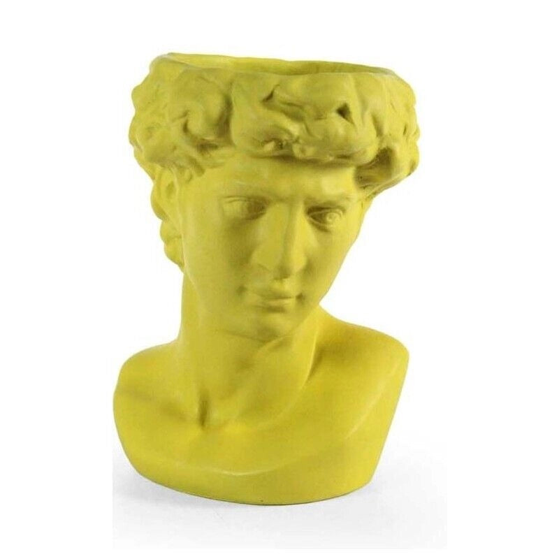 VASO PORTA PIANTE DESIGN TESTA DI UOMO BASE TONDA 19X19X29 CM GIALLO