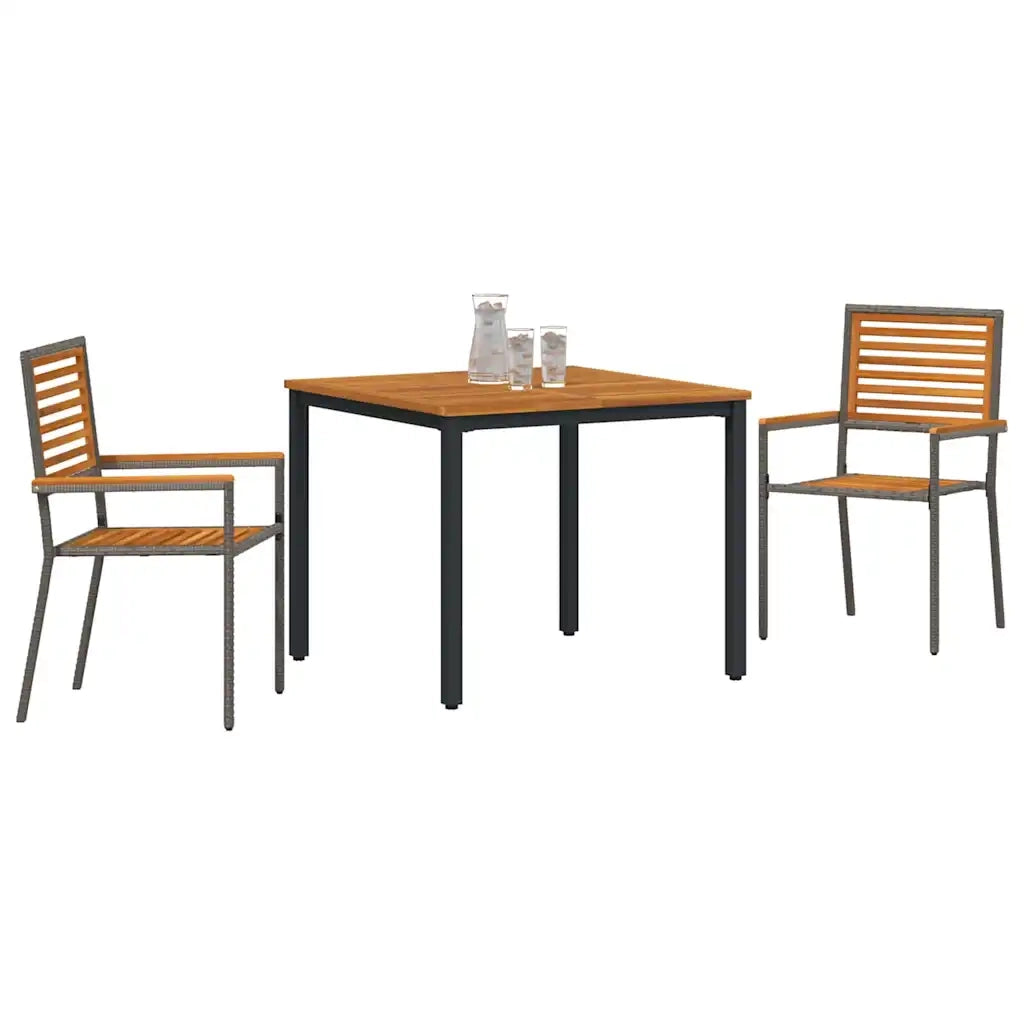 Set da Pranzo per Giardino 3 pcs Grigio e Marrone polyrattan
