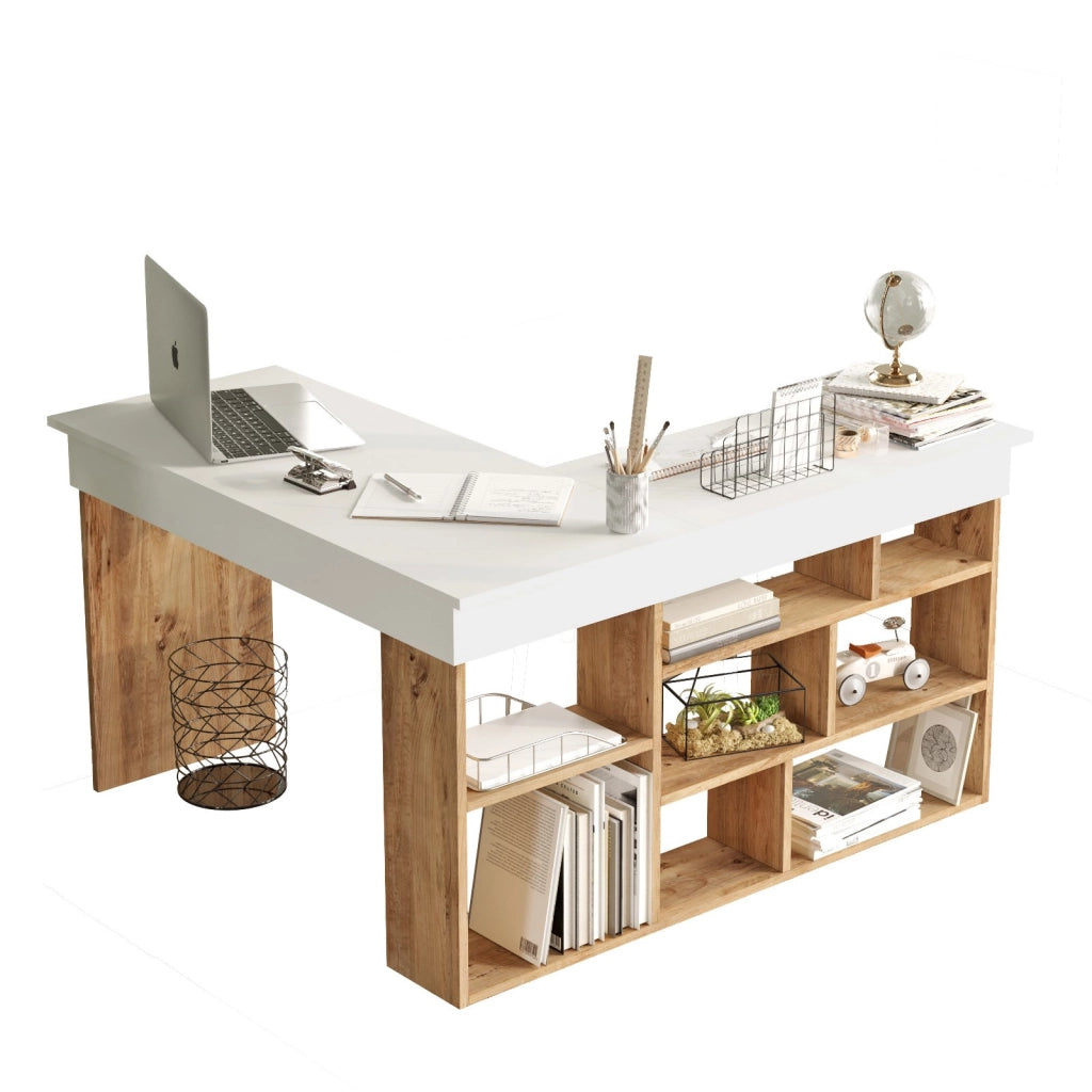 Scrivania in legno "CT5" - 129 x 120 x 72 cm - Pino atlantico bianco
