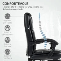Sedia da Ufficio Reclinabile con Poggiapiedi Estraibile in Pelle PU, Capacità 120 kg, Nero